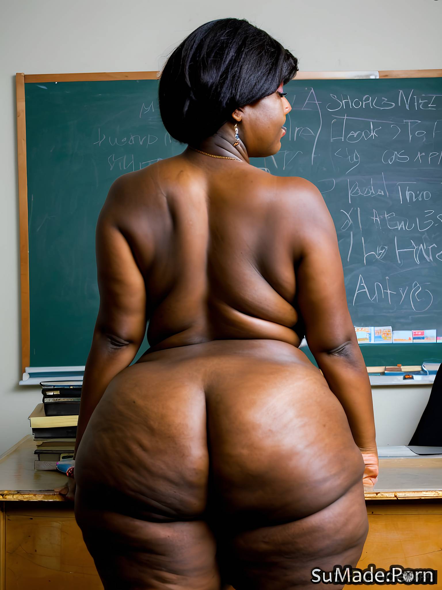 standing teacher bobcut mid-length hair ssbbw kenyan fat