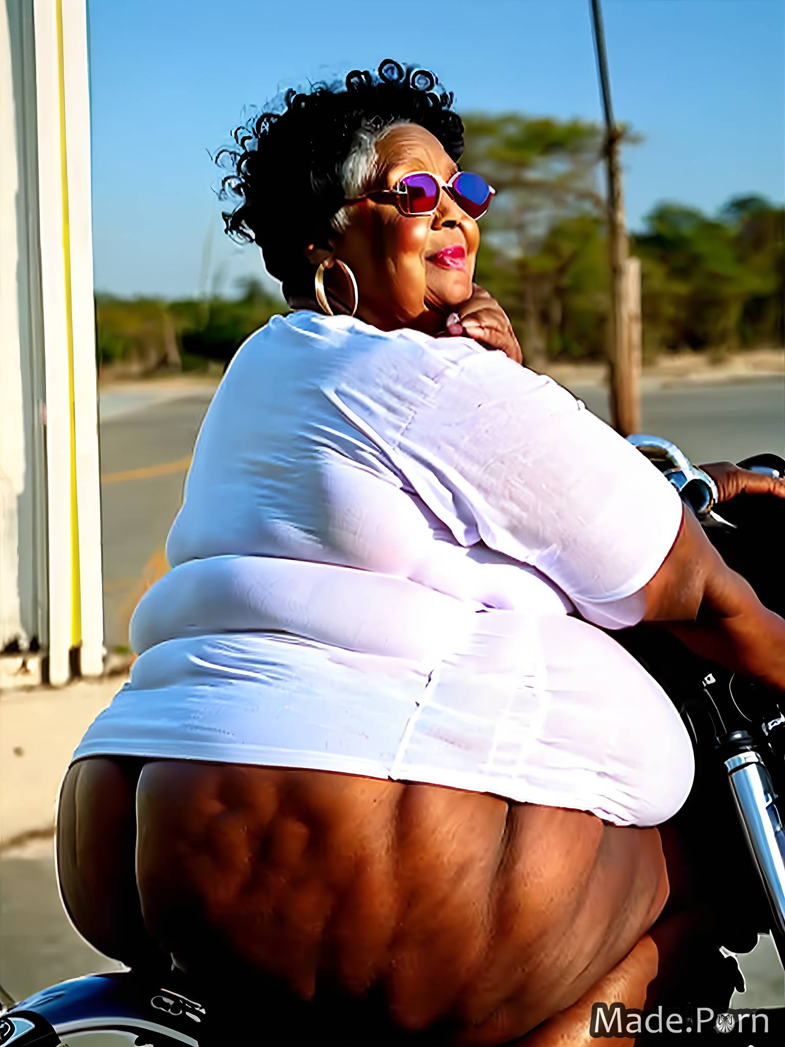 cinematic motorcycle woman 80 african american street sideview