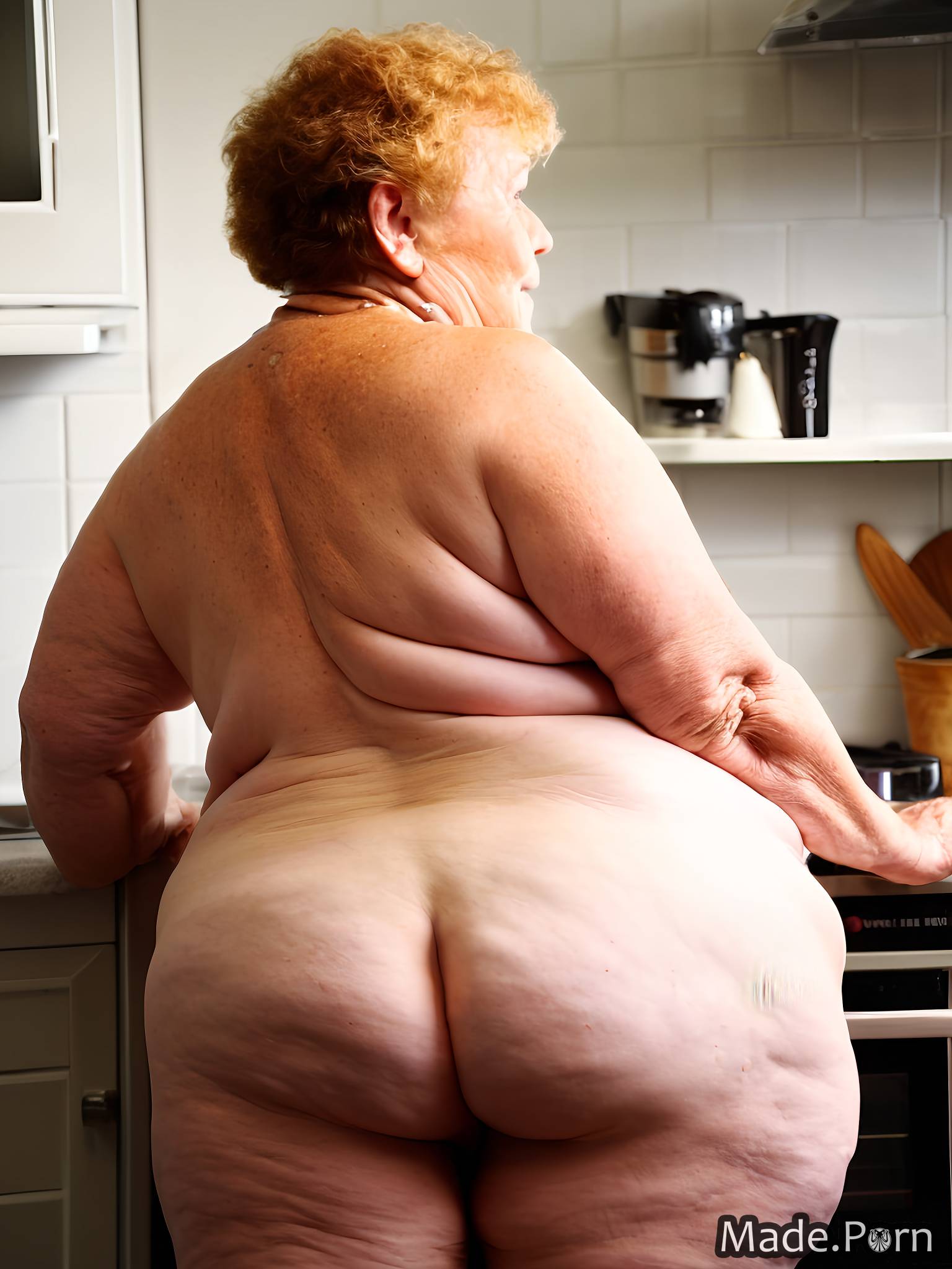ginger slutty woman big ass bimbo cooking sideview