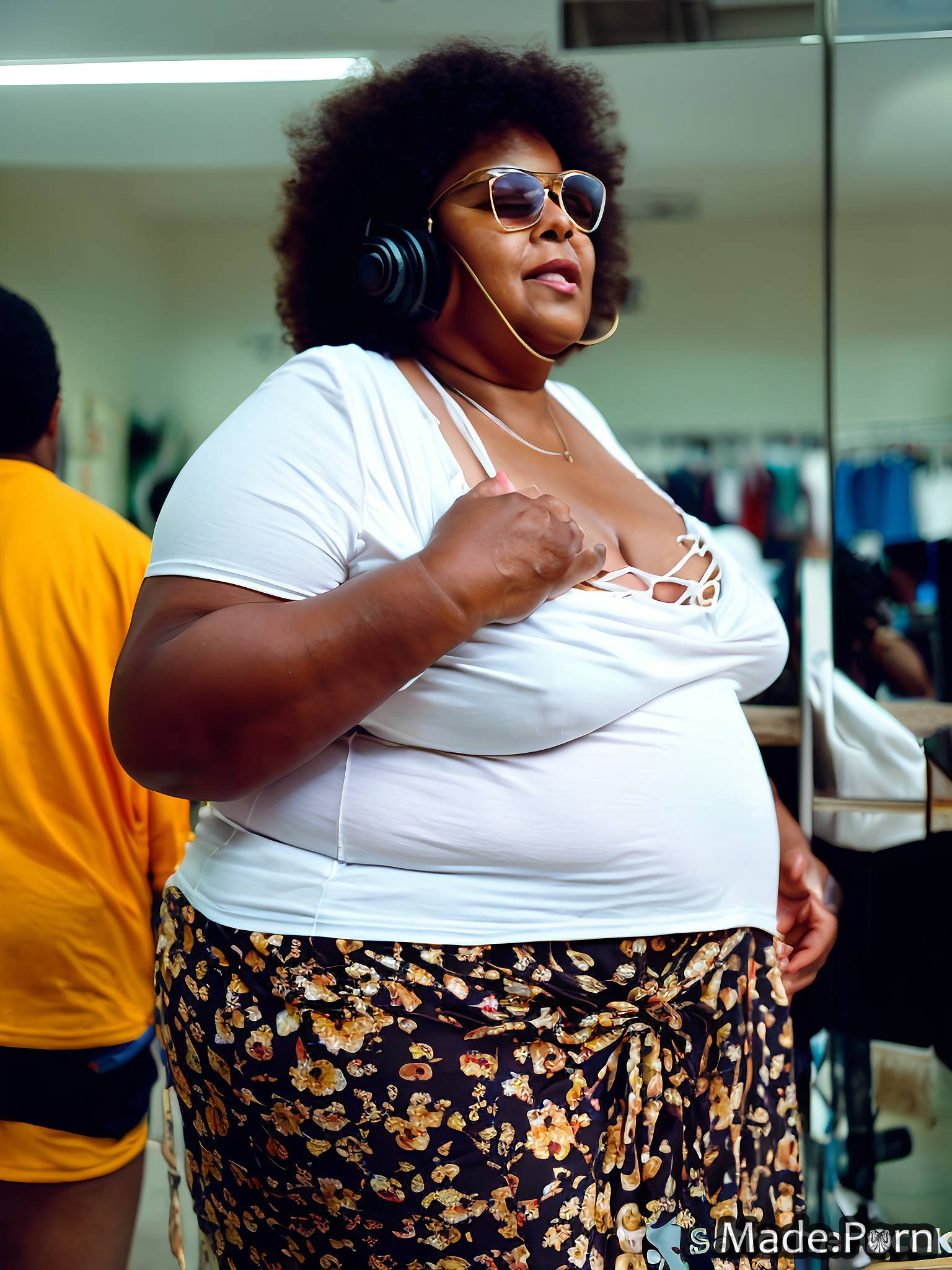 wild afro big ass bimbo woman chubby sunglasses fat
