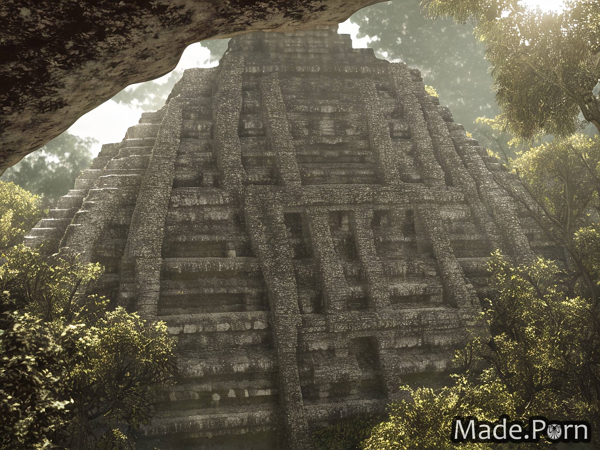 Mayan Ruins of Tikal, Guatemala short hair 80 rain airplane flashing african american