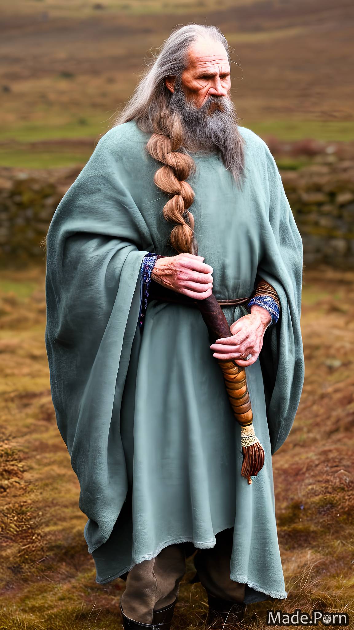 Stonehenge, England dark fantasy medium shot traditional fairer skin viking long hair