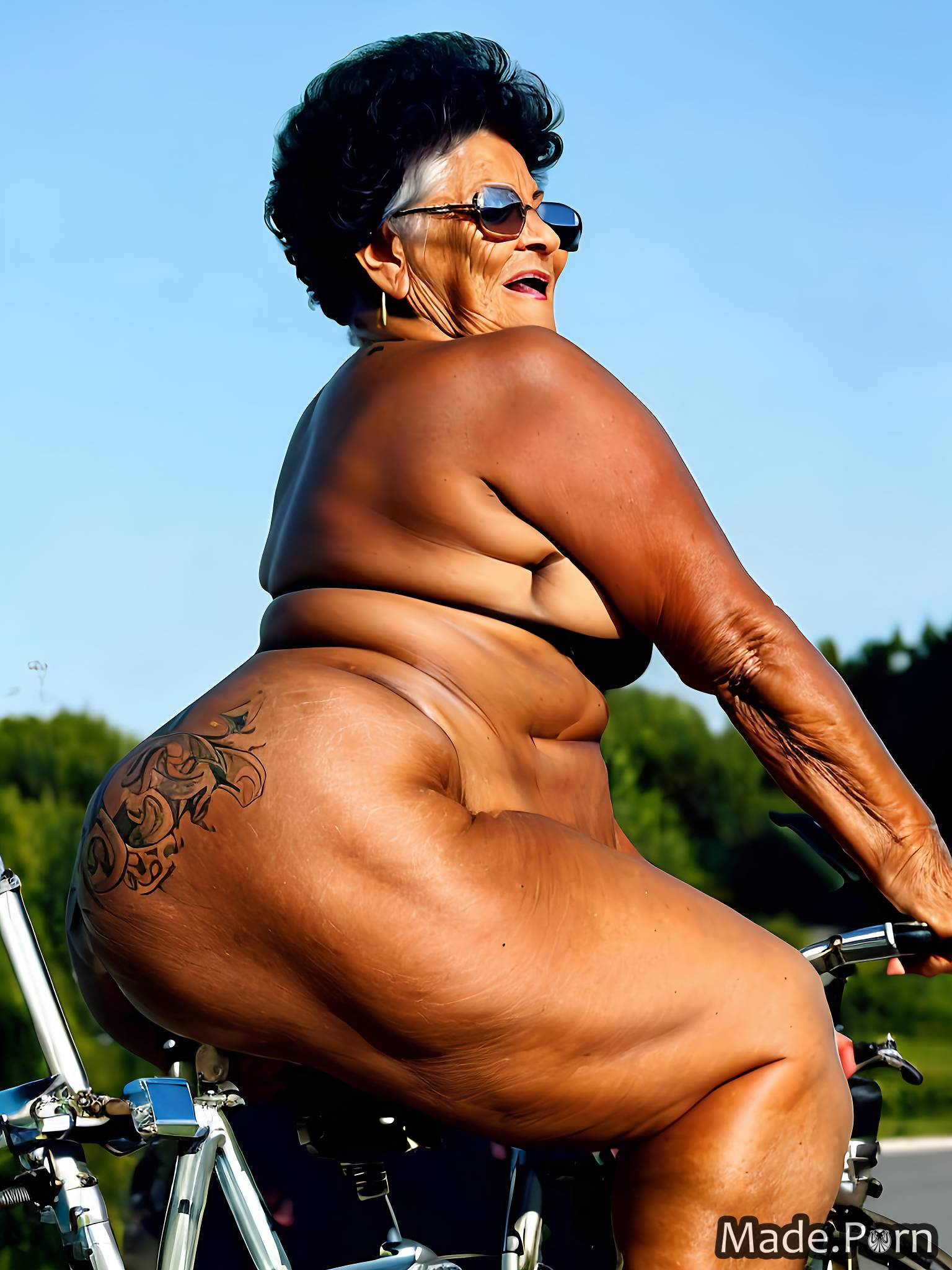 chubby bicycle street nude sideview thighs wild afro