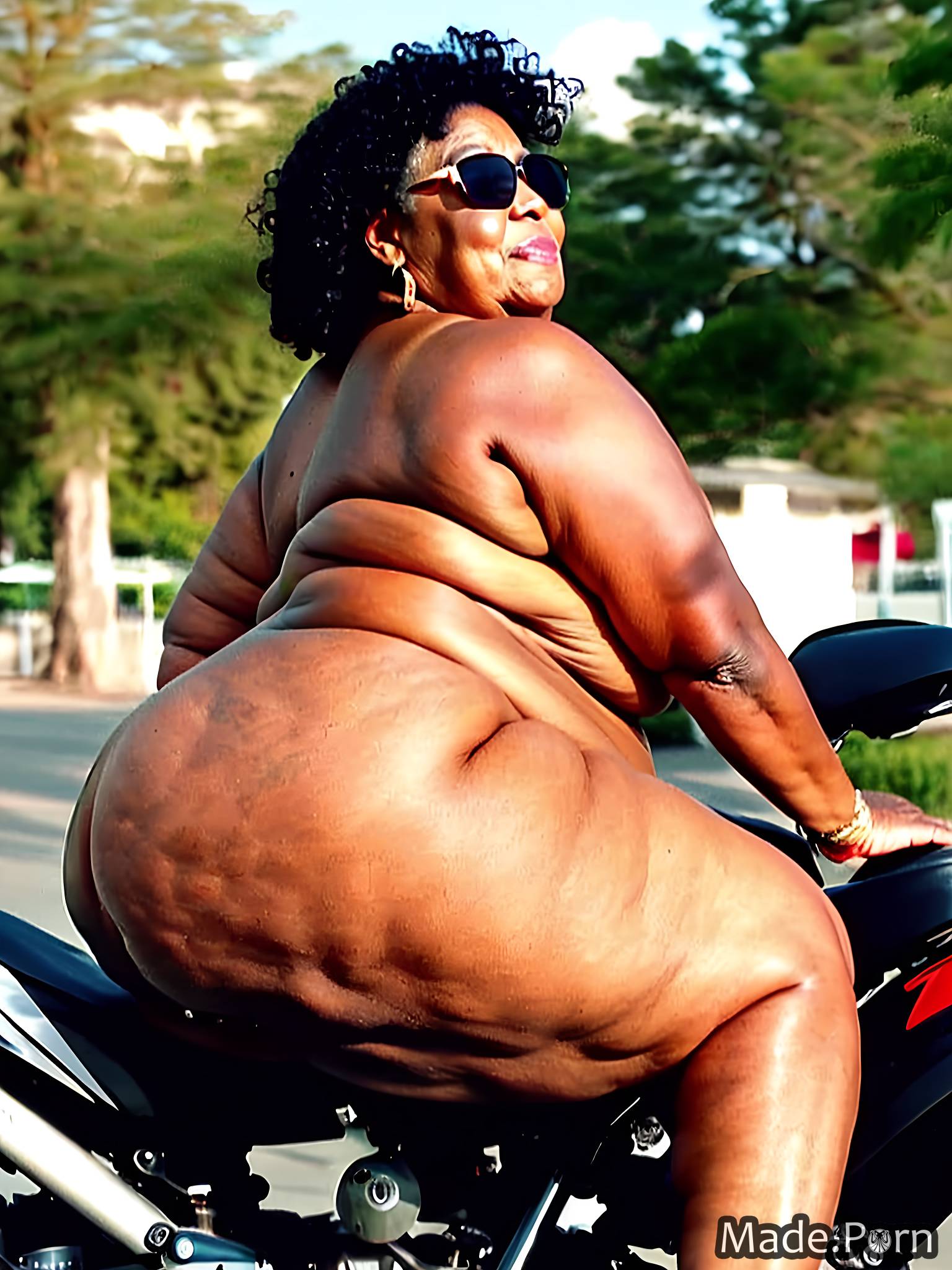 bimbo thick thighs sideview ssbbw nude wild afro sunglasses