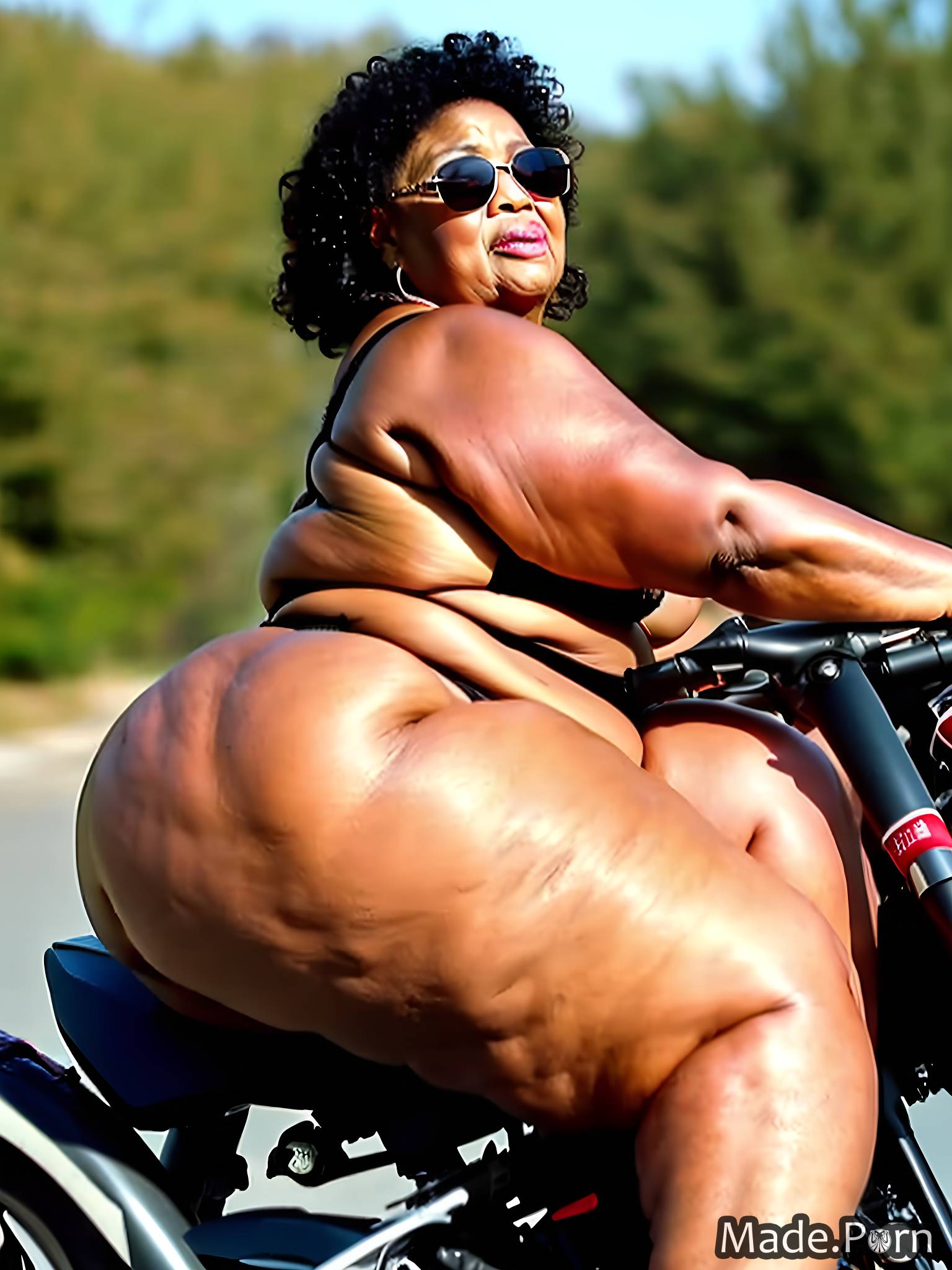 cinematic big hips seductive fat african american short motorcycle