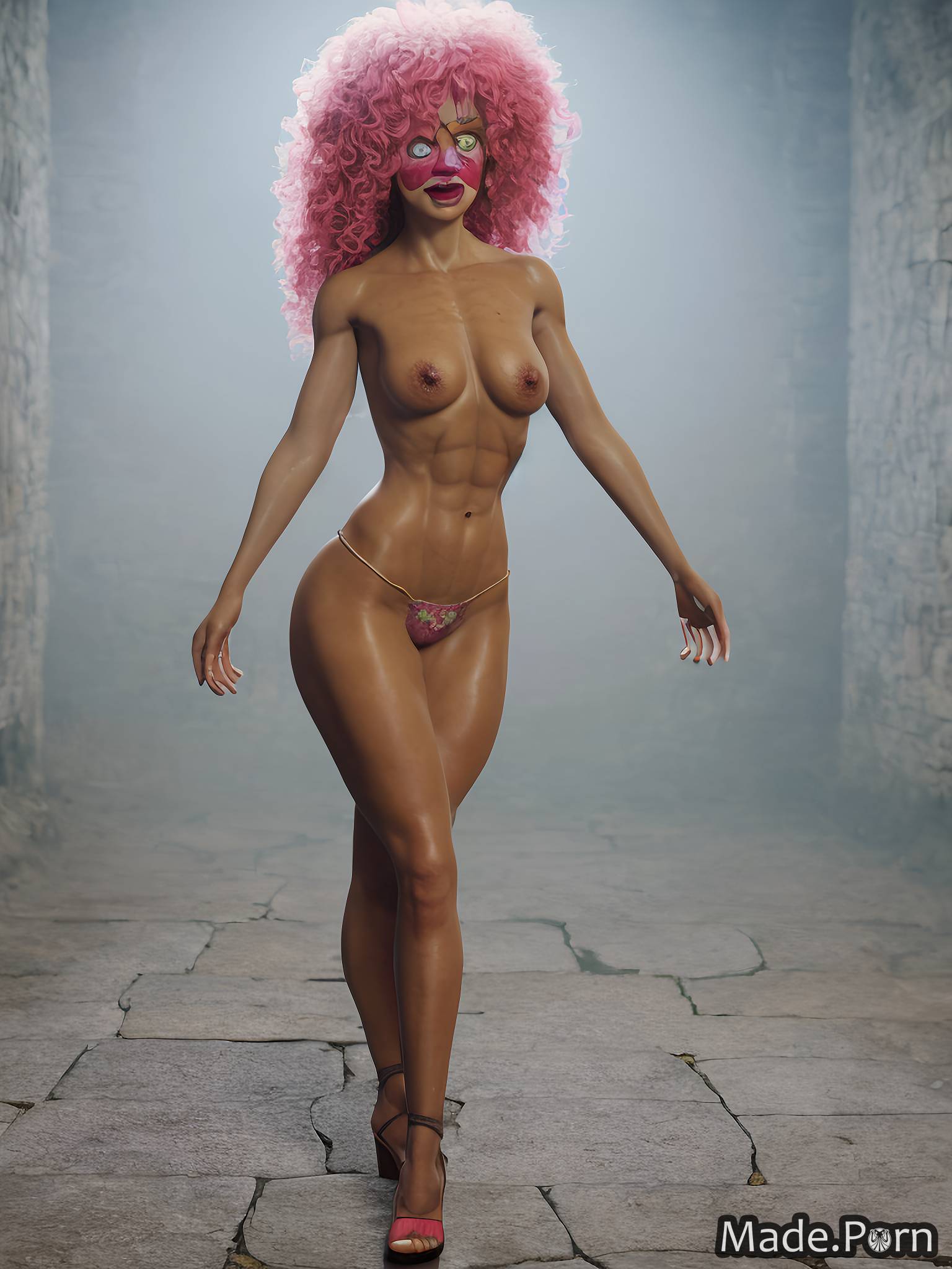 nude clown dungeon big hips high heels muscular woman