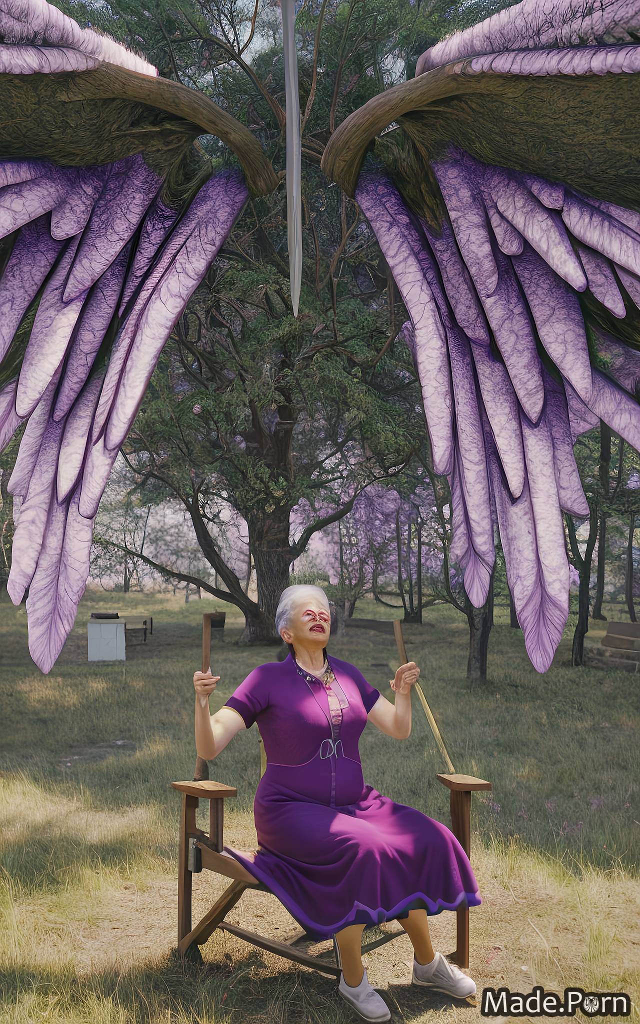 cheerleader dark fantasy cave purple hair purple bird wings 80
