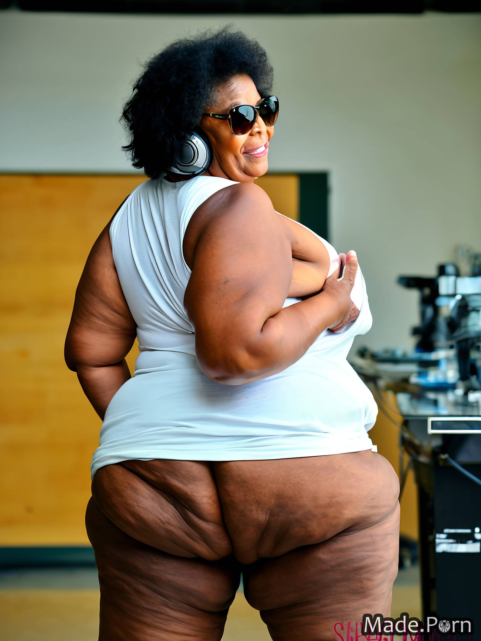 nude chubby thick thighs oversized shirt ssbbw wild afro fat
